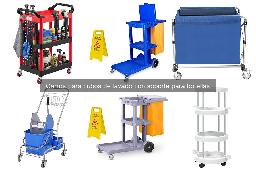 ¿Qué es un carro para cubos de lavado con soporte para botellas?